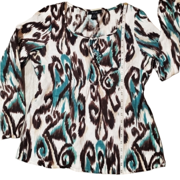 Style & Co Linen Top Womens Petite 8 Animal Print Tie Waist Long Sleeve - Picture 7 of 8